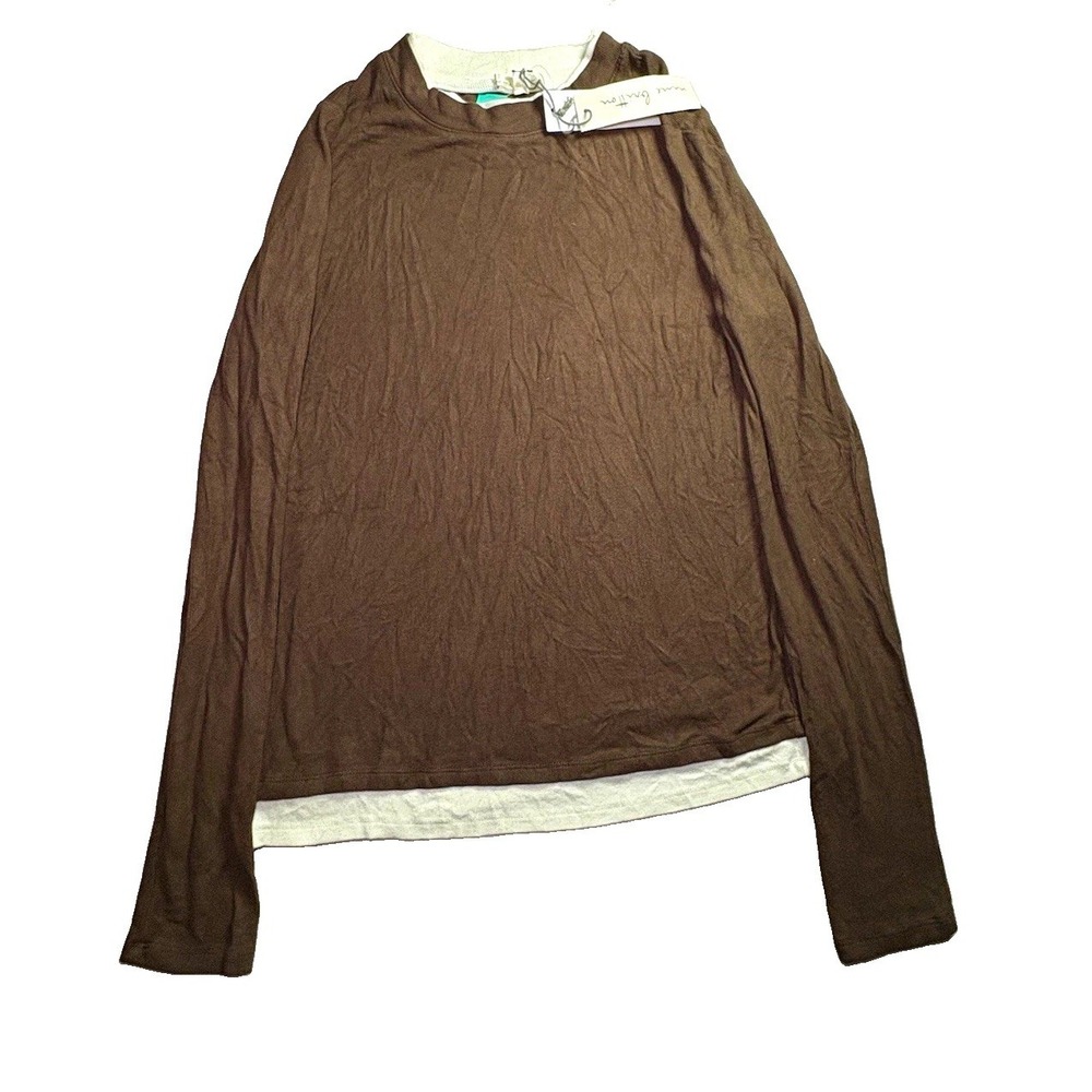 Nine Britton Women's Brown Solid Layered Knit Crew Neck Long Sleeve Top Size S